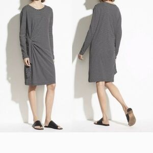 Vince Classic Stripe Side Tie Dress Mini Striped Short Sleeve‎ Cotton Lined